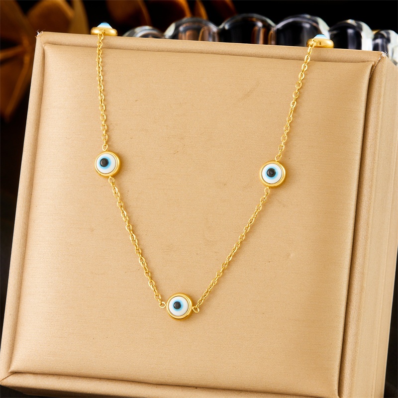 Golden Stainless Steel Necklace & Earring Set with Round Eyes